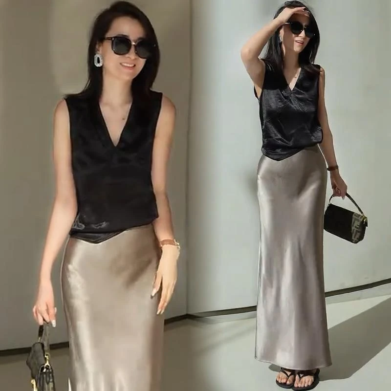 时尚洋装女2025夏季新款洋派显瘦设计感无袖上衣半身裙两件套套装