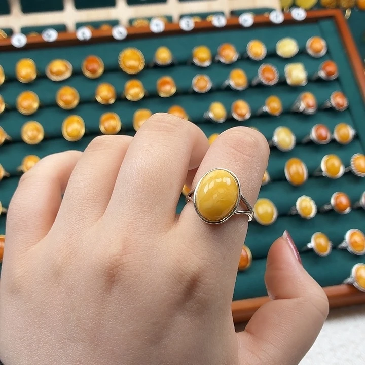 琥珀银S925镶嵌戒指
