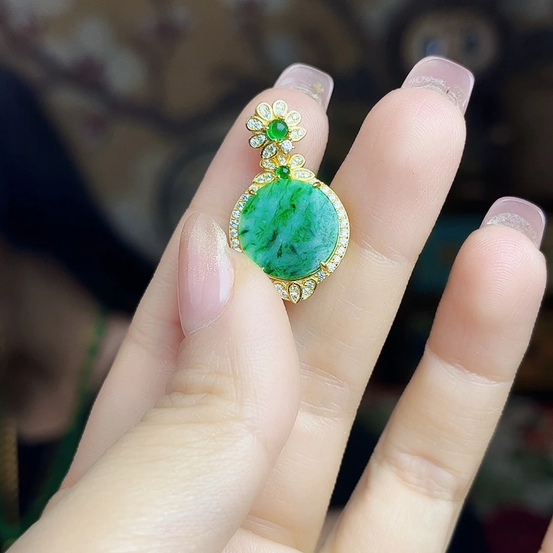 翡翠银S925镶嵌颈饰吊坠