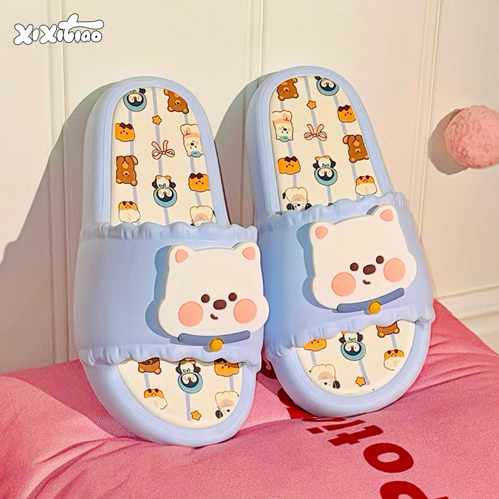 细细条 可爱铃铛小白狗一字拖鞋2025夏季新款外穿居家防滑凉拖女