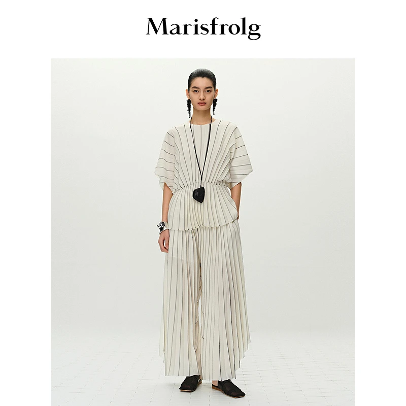 Marisfrolg玛丝菲尔25年新款条纹时尚格纹宽松裤子A1FZ25415