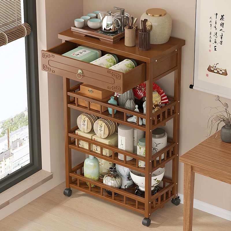 可移动置物架多层水杯收纳架子多功能落地零食转角茶叶客厅小推车