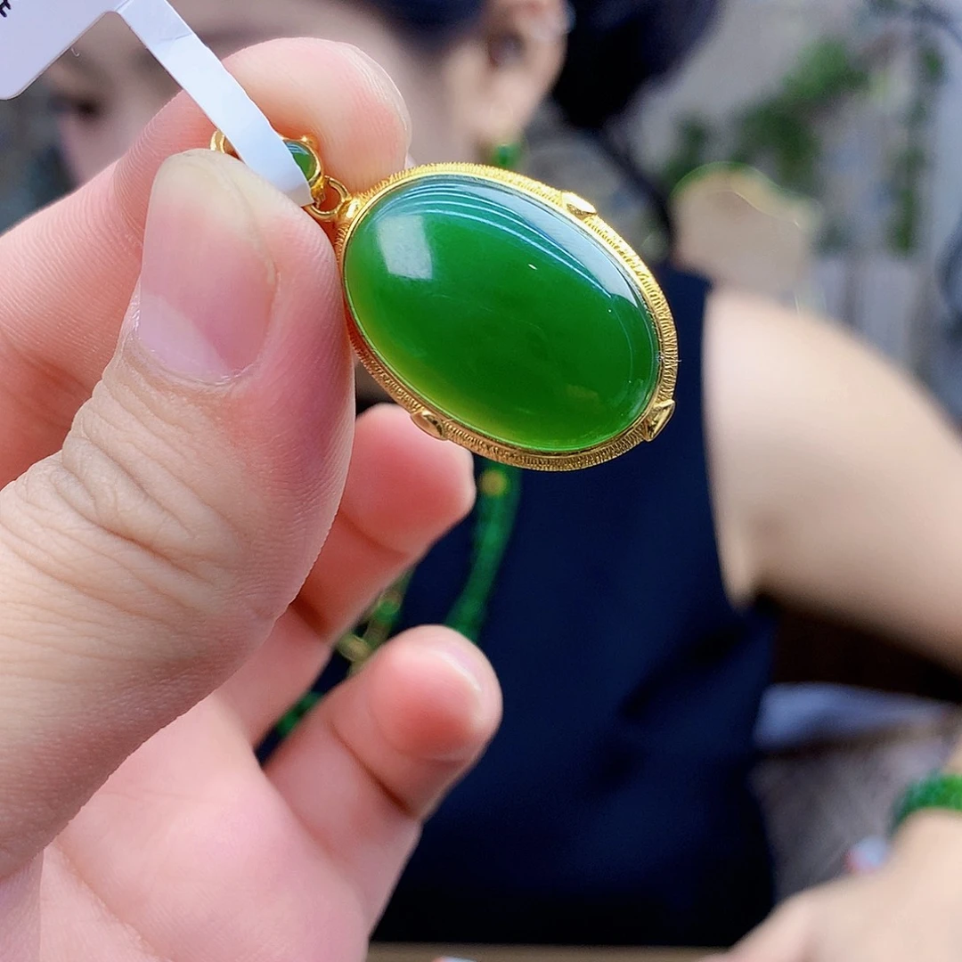 和田玉（碧玉）银S925镶嵌吊坠(不含链)吊坠