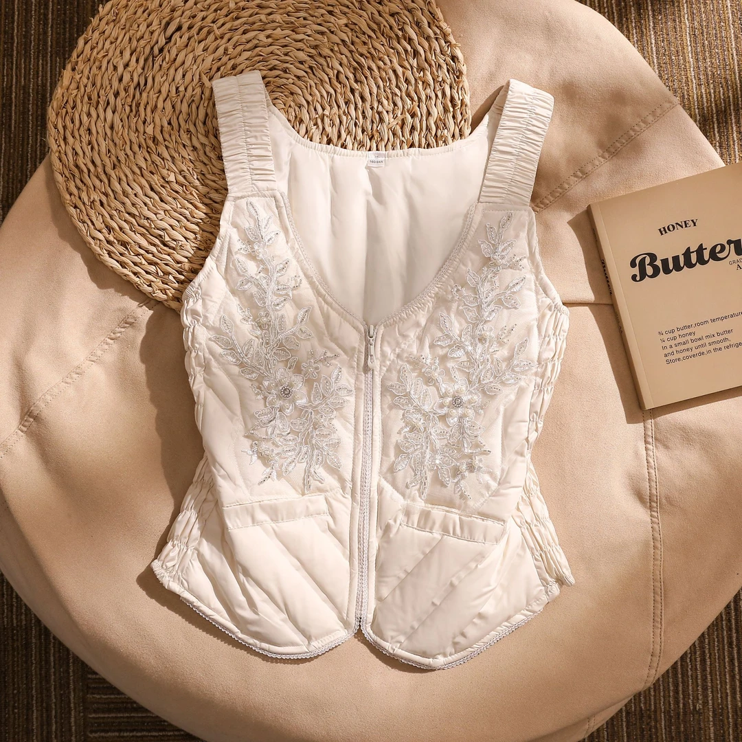 重工刺绣羽绒背心女秋冬2025新款轻薄保暖贴身内胆叠穿马甲小上衣