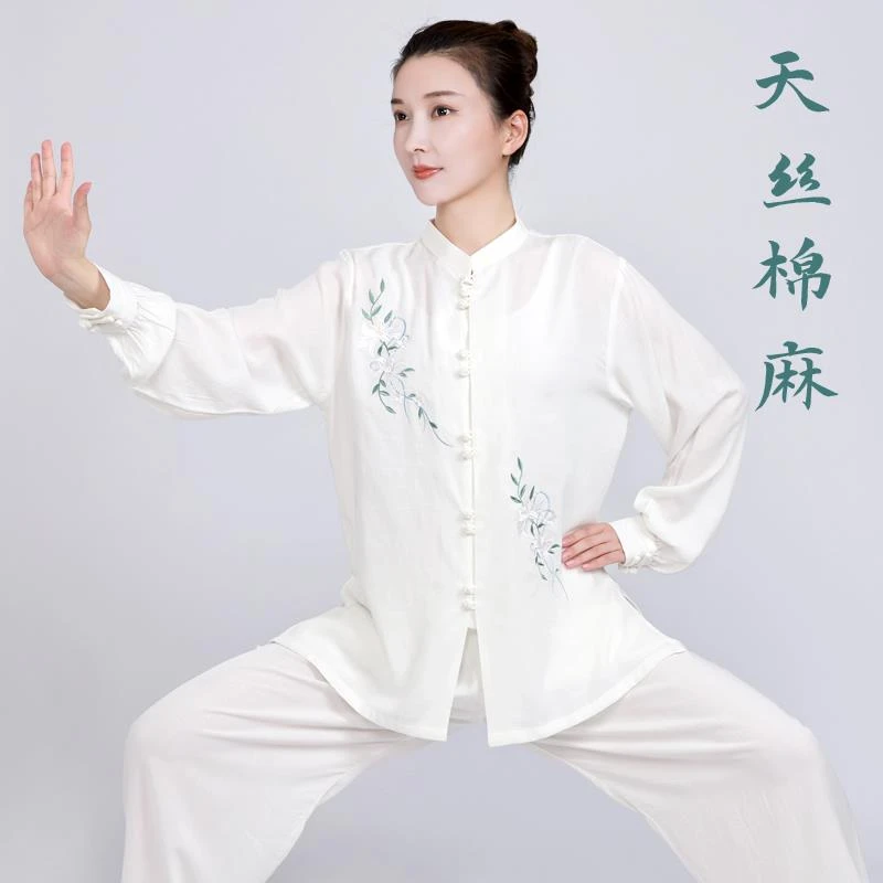 太极服女款新款2025夏季棉麻太极拳练功服女服装春秋八段锦