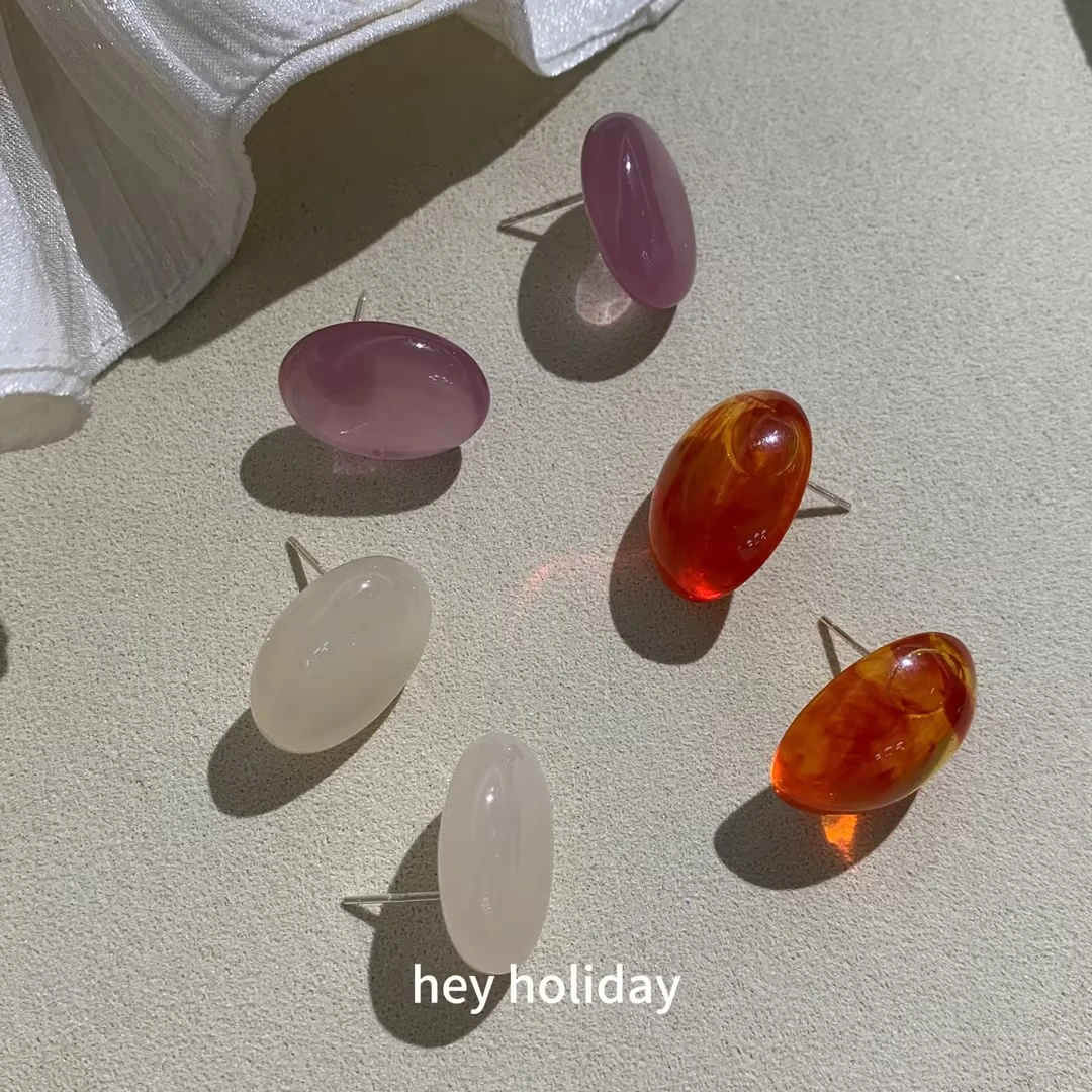 非金属树脂耳饰 新款耳钉简约百搭纯色可爱少女复古彩色温柔素款