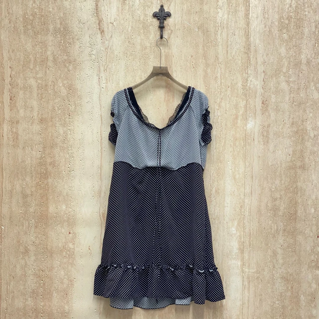 99新 Balenciaga/巴黎世家 黑白波点褶皱花边连衣裙/36码/31491