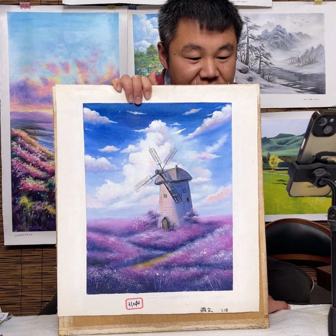 油画行路人小院绘画作品竞拍