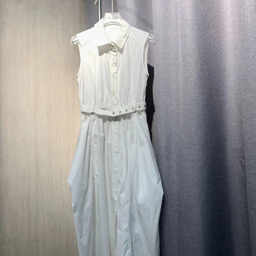 25春夏新款无袖连衣裙法式气质收腰显瘦温柔风衬衫裙