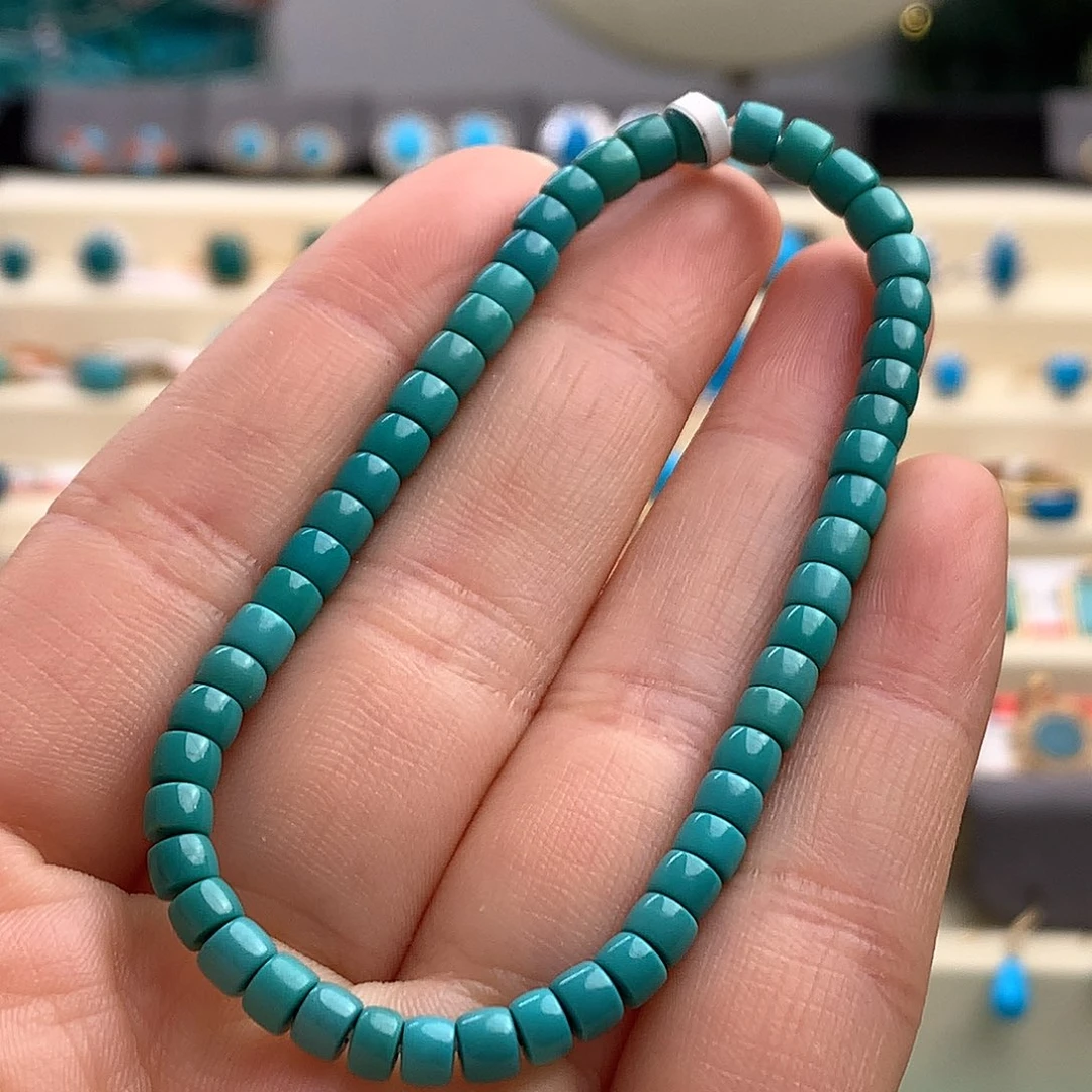 未镶嵌绿松石4.2mm老油绿直切手串