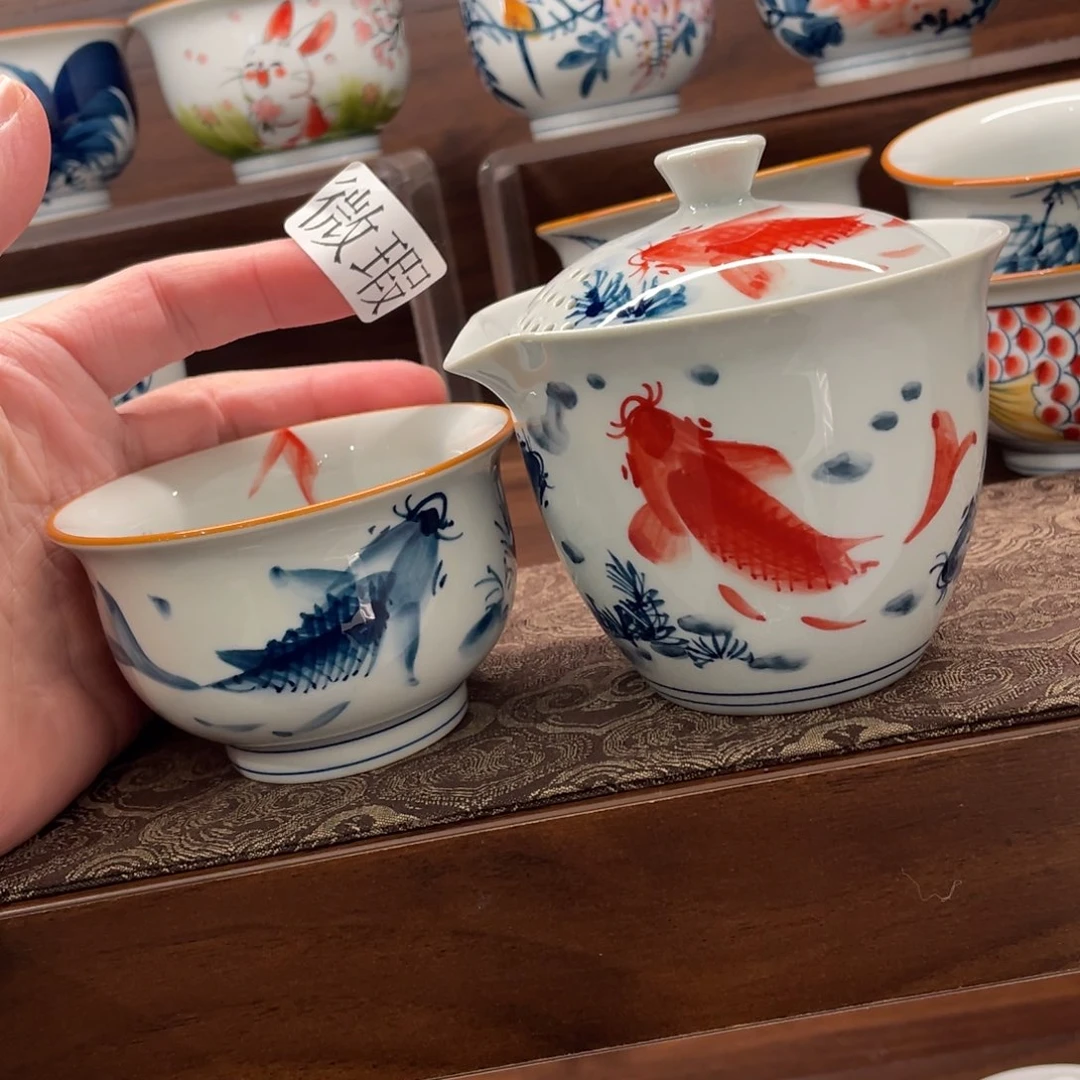 釉下手绘茶具微瑕