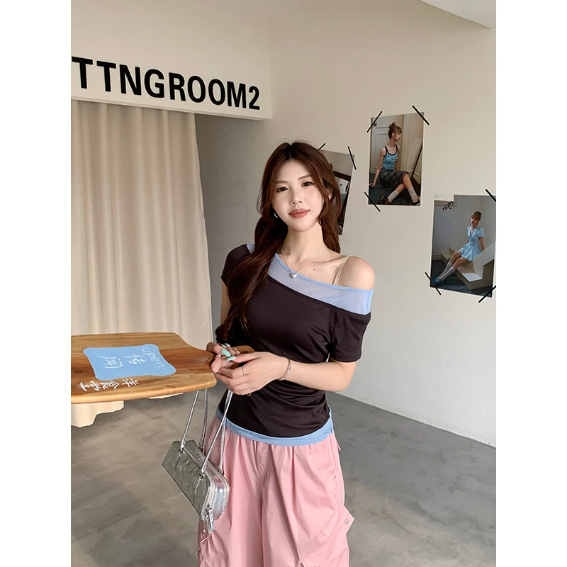 【层叙古调】甜辣多多夏季韩版英文字母简约百搭小众休闲圆领短袖