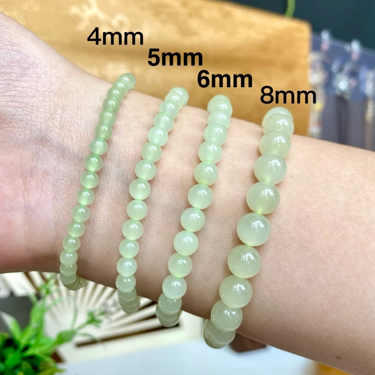 4mm小珠珠弹力和田玉手串手链单圈清新配饰白色绿色葡萄肉手链