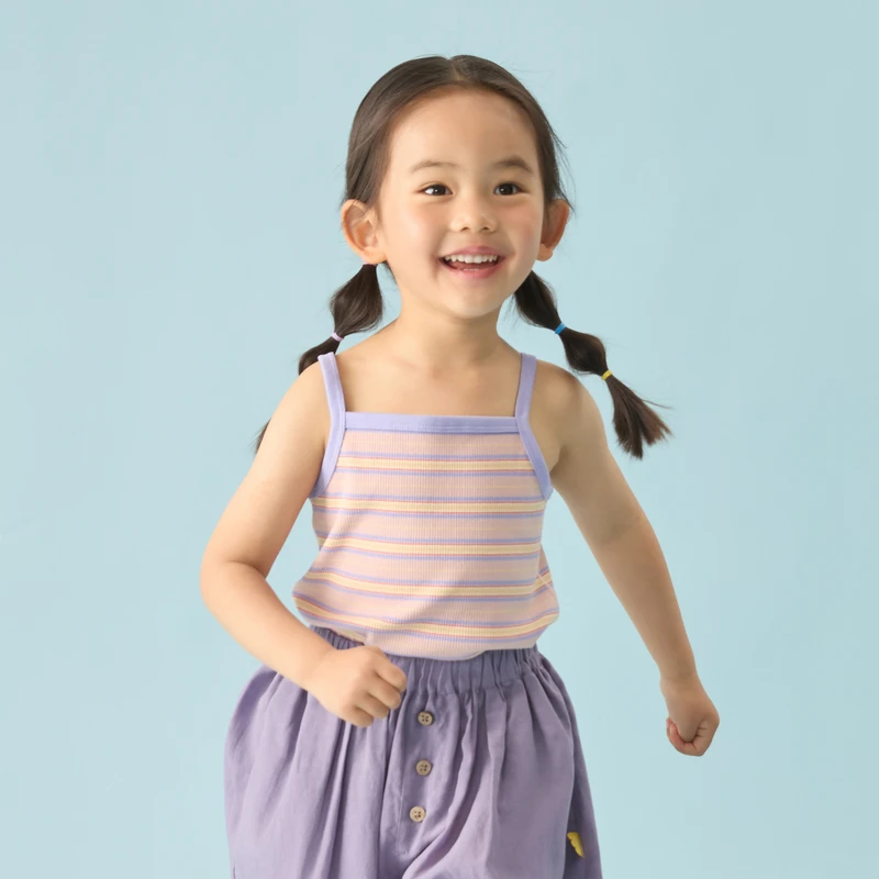 papa爬爬条纹撞色吊带简约风儿童吊带夏季透气宝宝