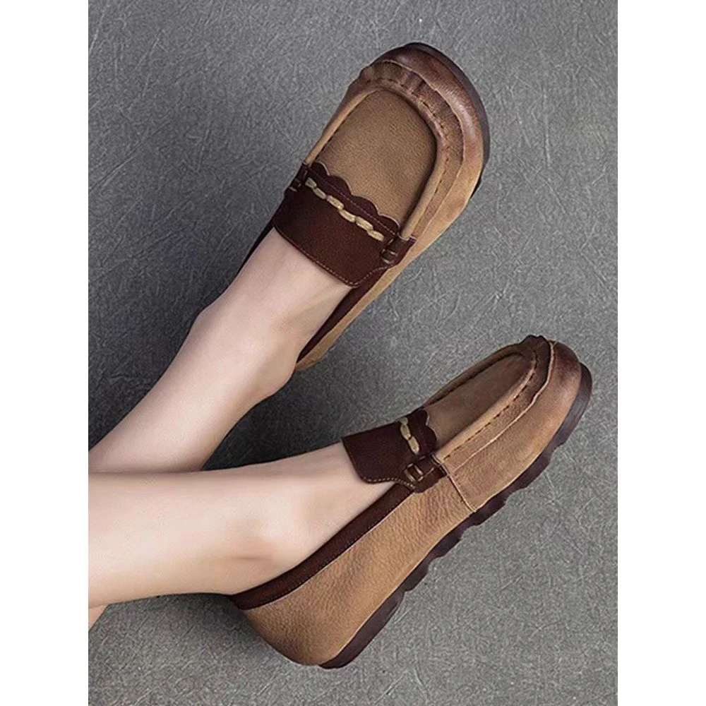 轻奢复古高级感平底真皮豆豆鞋2025年春秋新款乐福鞋子女2A56