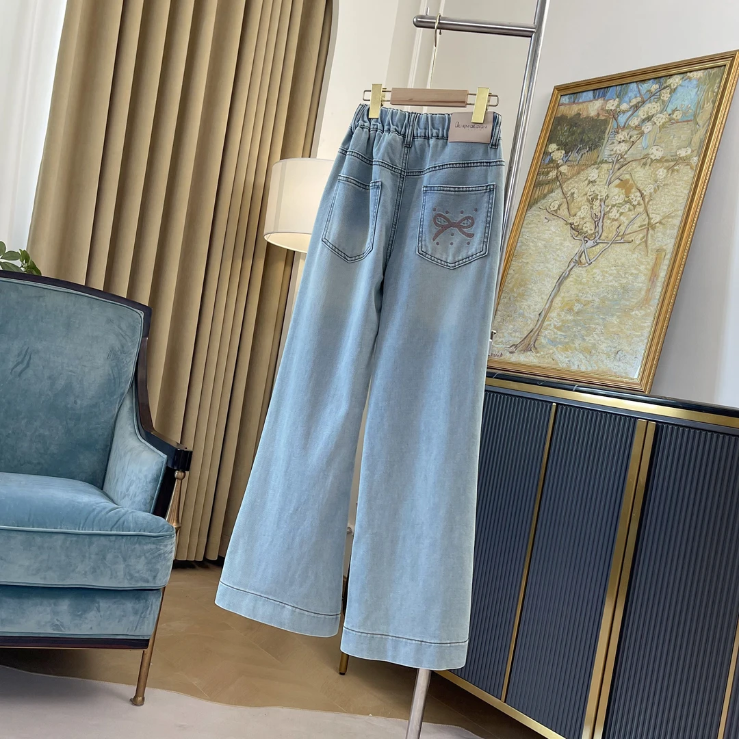 【品牌断码清仓】女童牛仔裤2025夏装新款刺绣花边浅色裤子Q62423