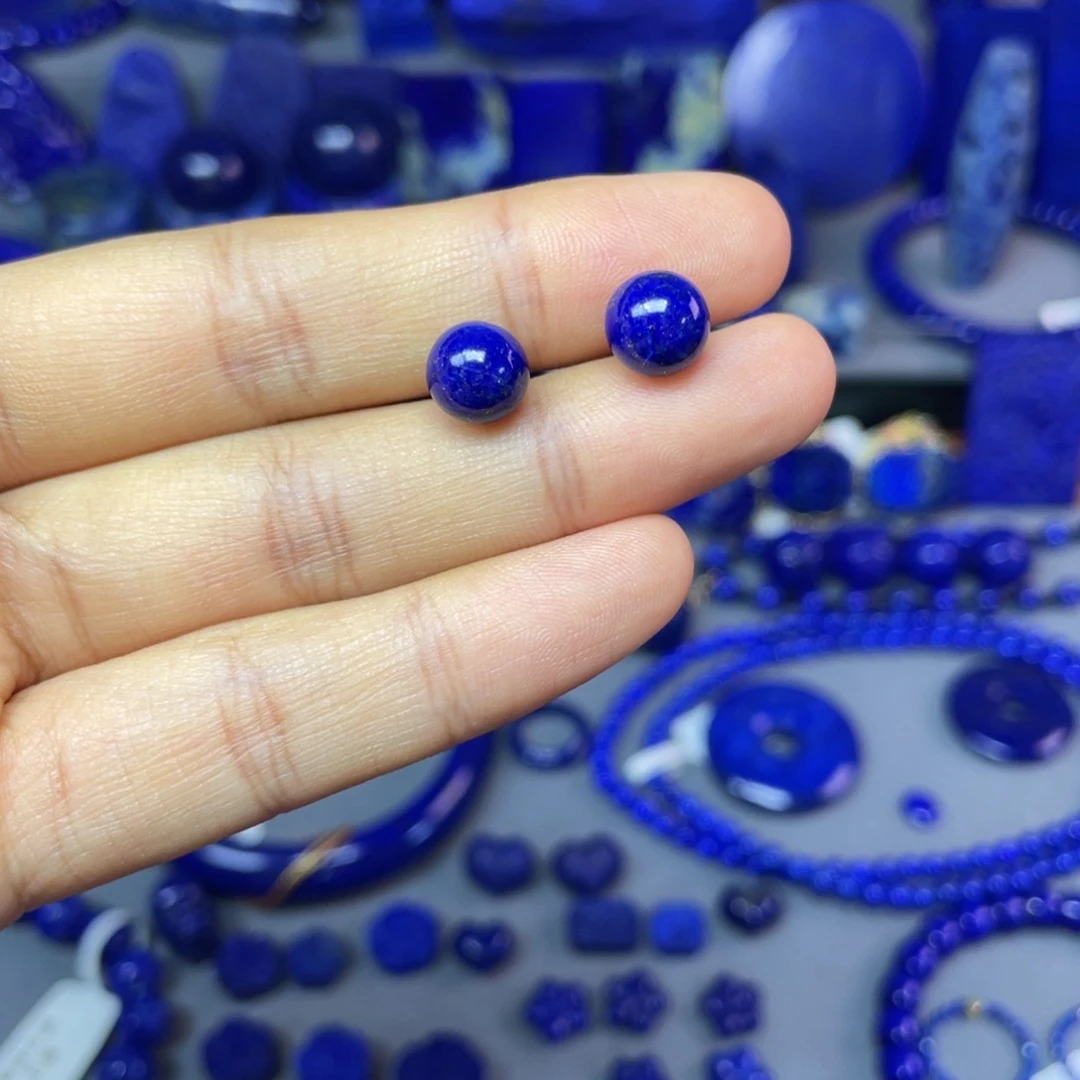 青金石银S925镶嵌8mm耳饰