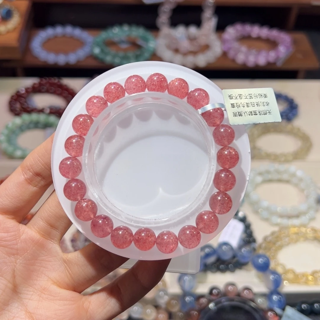 手串未镶嵌水晶蜜桃色星光草莓晶8m