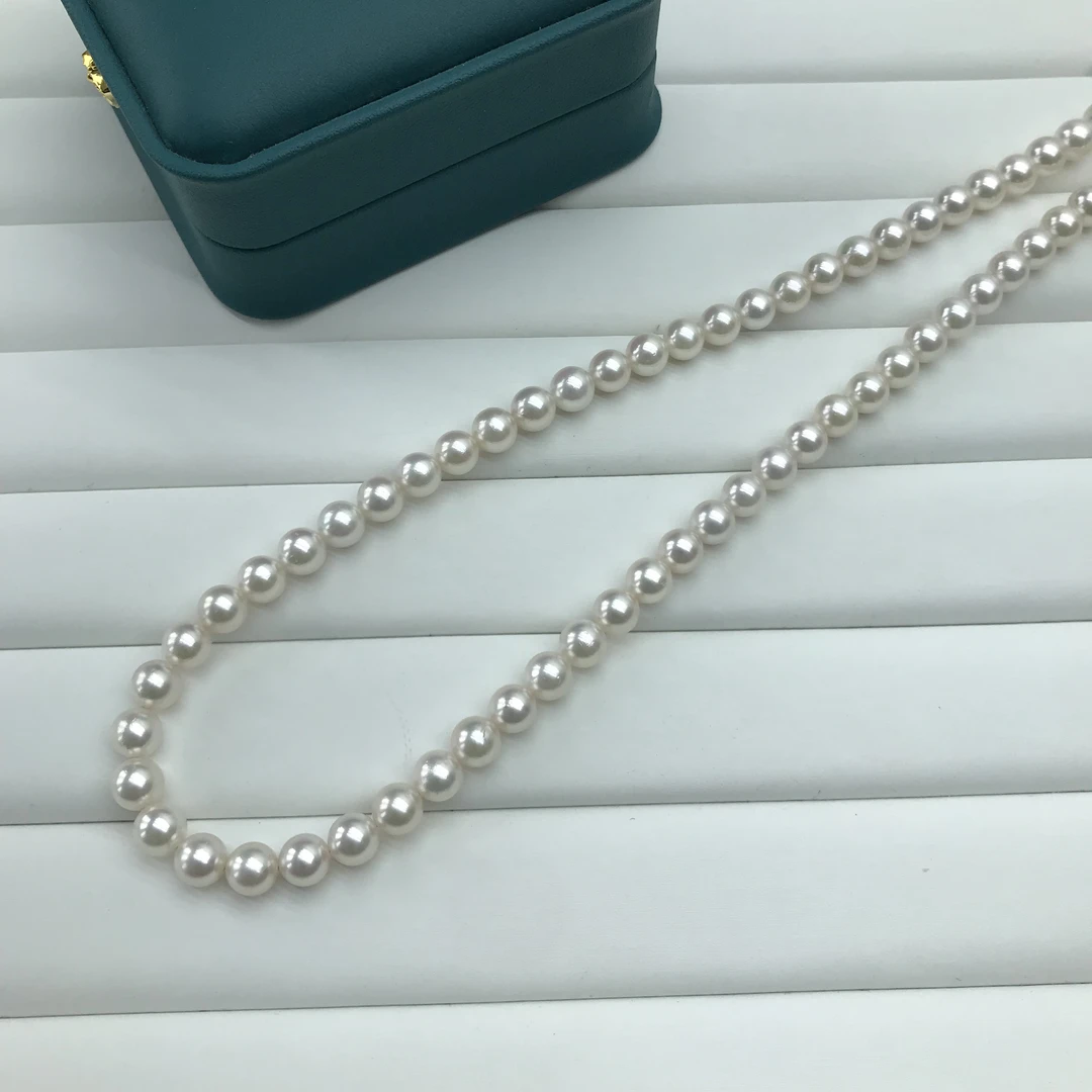 海水akoya樱花粉串珠项链6-7mm正圆微微瑕强光珠串