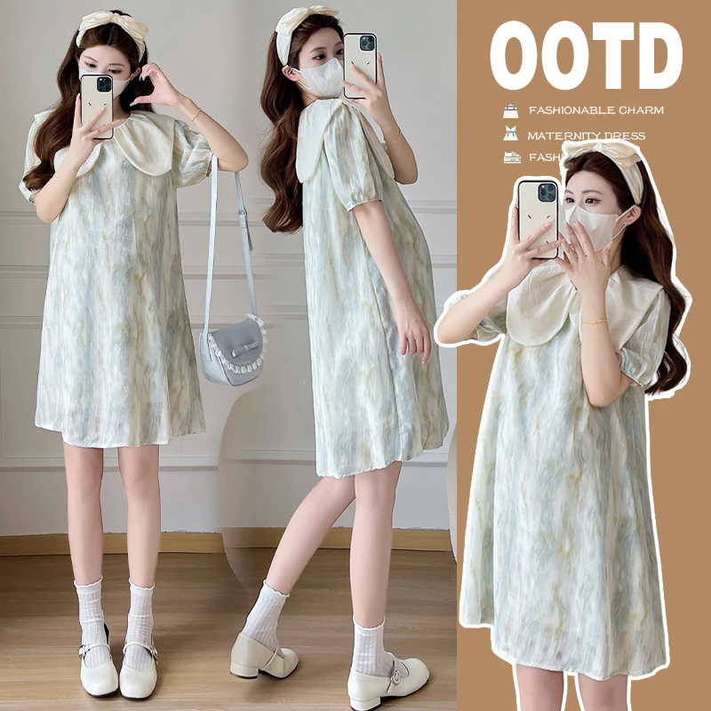 减龄宽松孕妇装夏装新款网红款温柔度假风显瘦仙女气质孕妇连衣裙