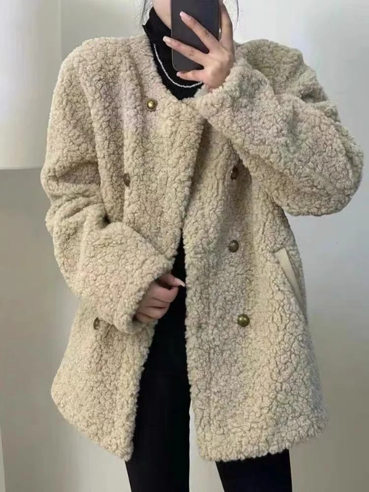 卡卡~轻职风保暖冬季直下摆女毛呢外套上衣韩版毛绒女装