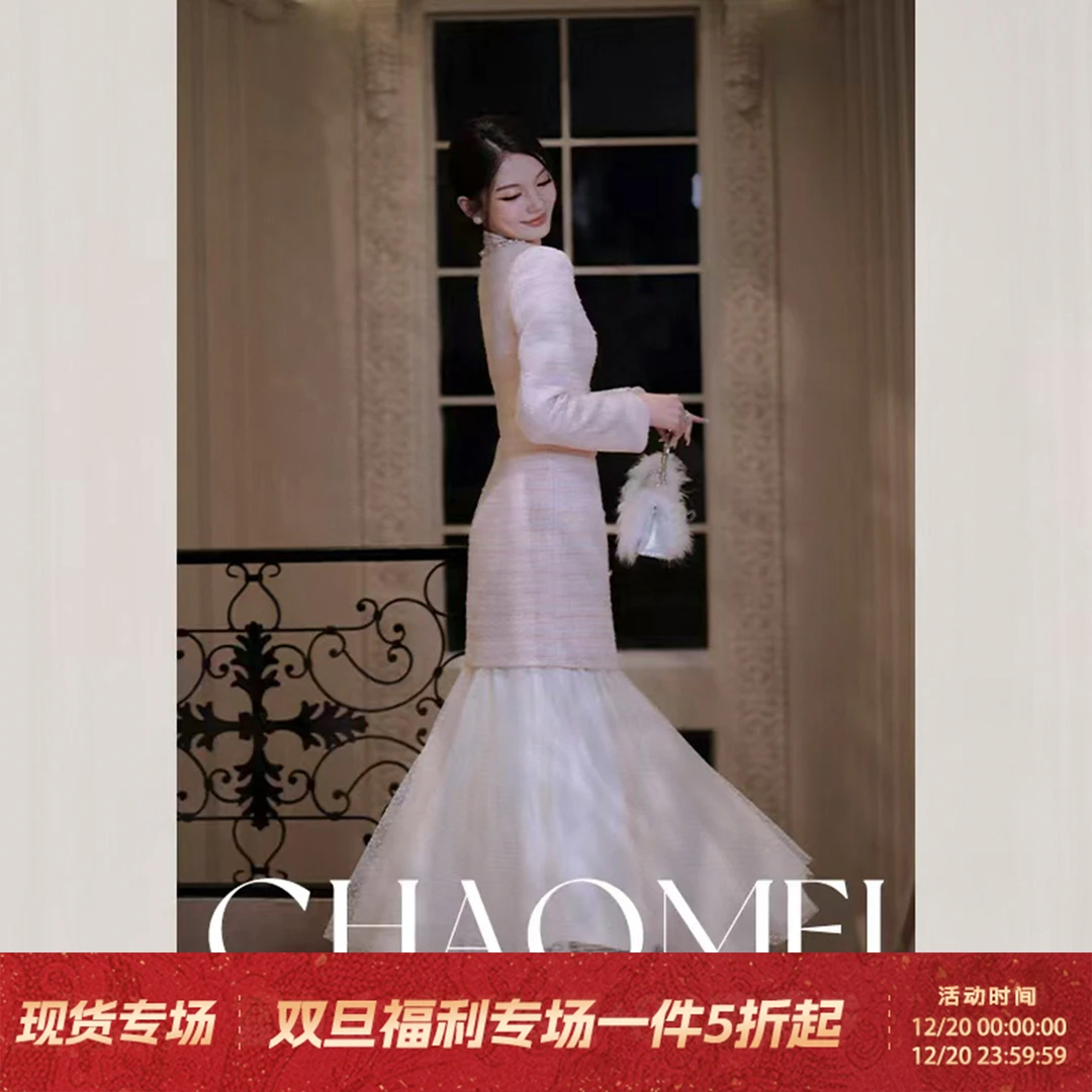 冯（CHAOMEI【樱花粉】粉色原创设计法式蝴蝶结连衣裙甜美优雅连衣裙