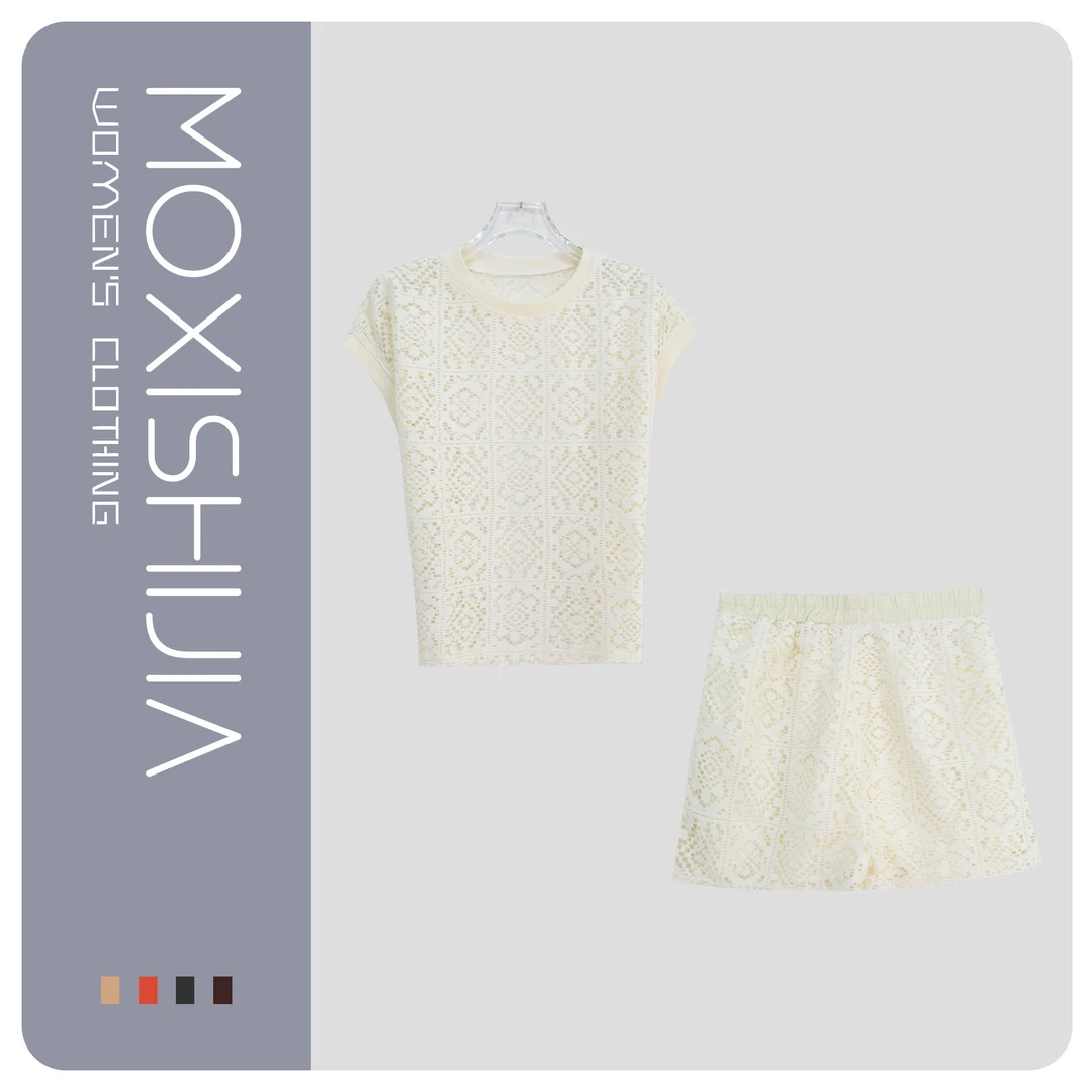 设计感镂空短袖上衣短裤休闲宽松套装S1781