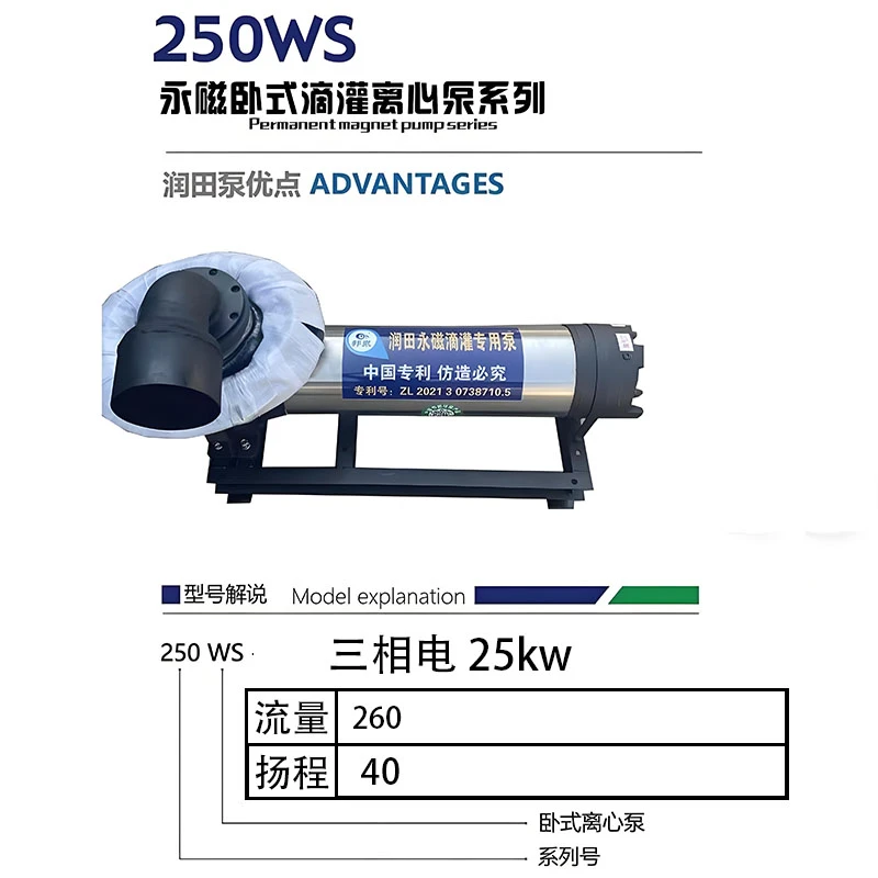 润田永磁卧式离心泵25kw三相电滴灌喷灌变频池塘潜水井水潜水泵