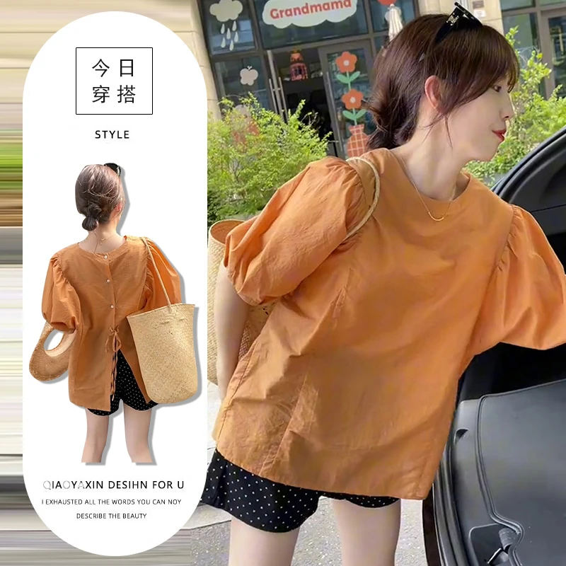 少女感别致穿搭两件套2025夏季别致泡泡袖衬衫洋气高腰波点短裤潮
