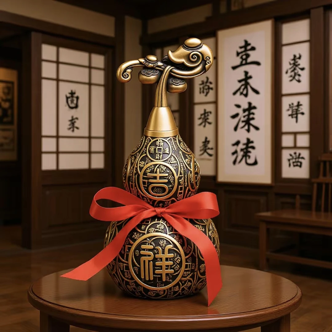 【师傅推荐】铜葫芦摆件黄铜创意桌面摆件开口葫芦家中办公室摆件