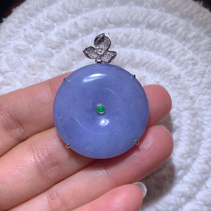 翡翠颈饰18K金镶嵌蓝妖紫扣子