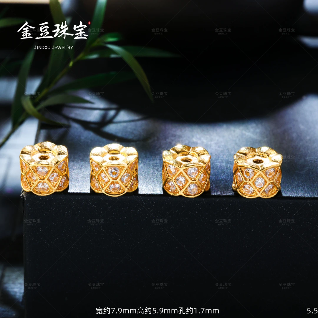 【金豆工厂】18K金豪镶7.5mm爆闪铜钱卡环隔珠隔片（厚5D金）F