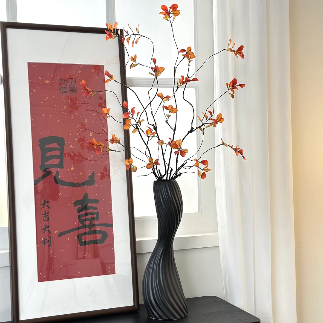 红枫叶仿真花树枝假花树叶子发财叶室内家居客厅枫叶假花北欧摆设