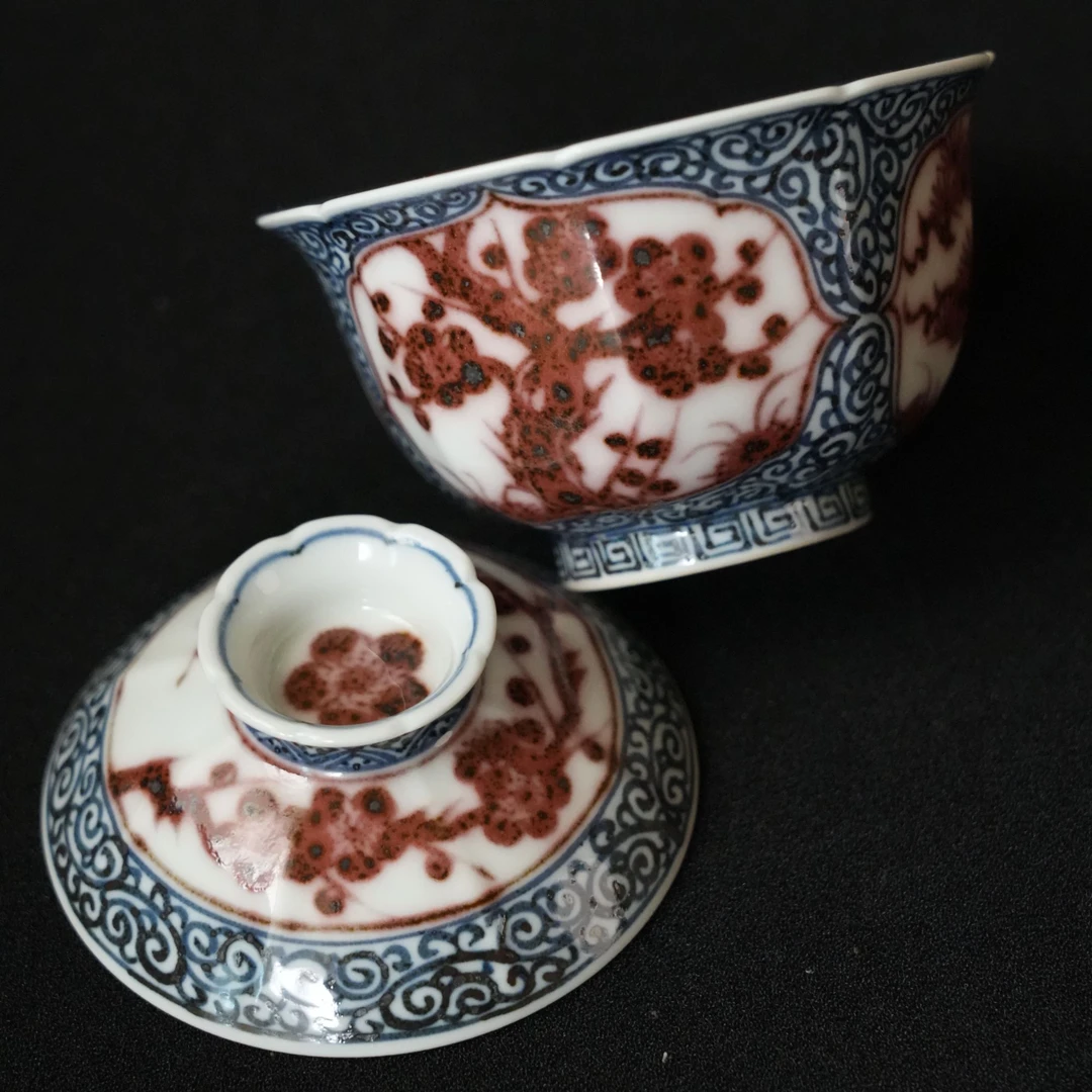 【雲梦】畅怀堂-青花釉里红松竹梅八方盖碗