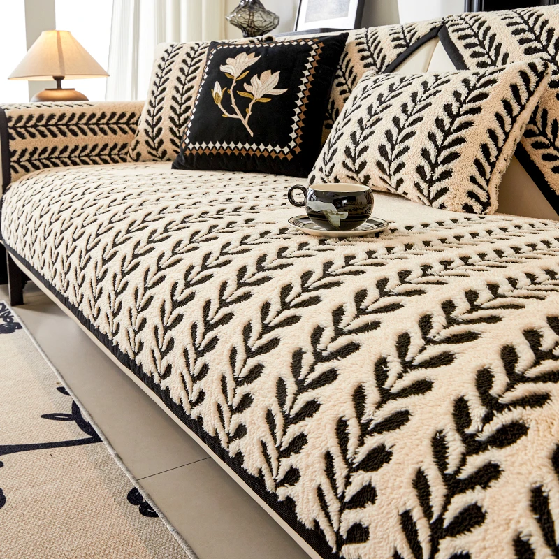 发财叶毛绒沙发垫沙发坐垫防滑沙发巾秋冬款沙发套沙发套罩盖布巾