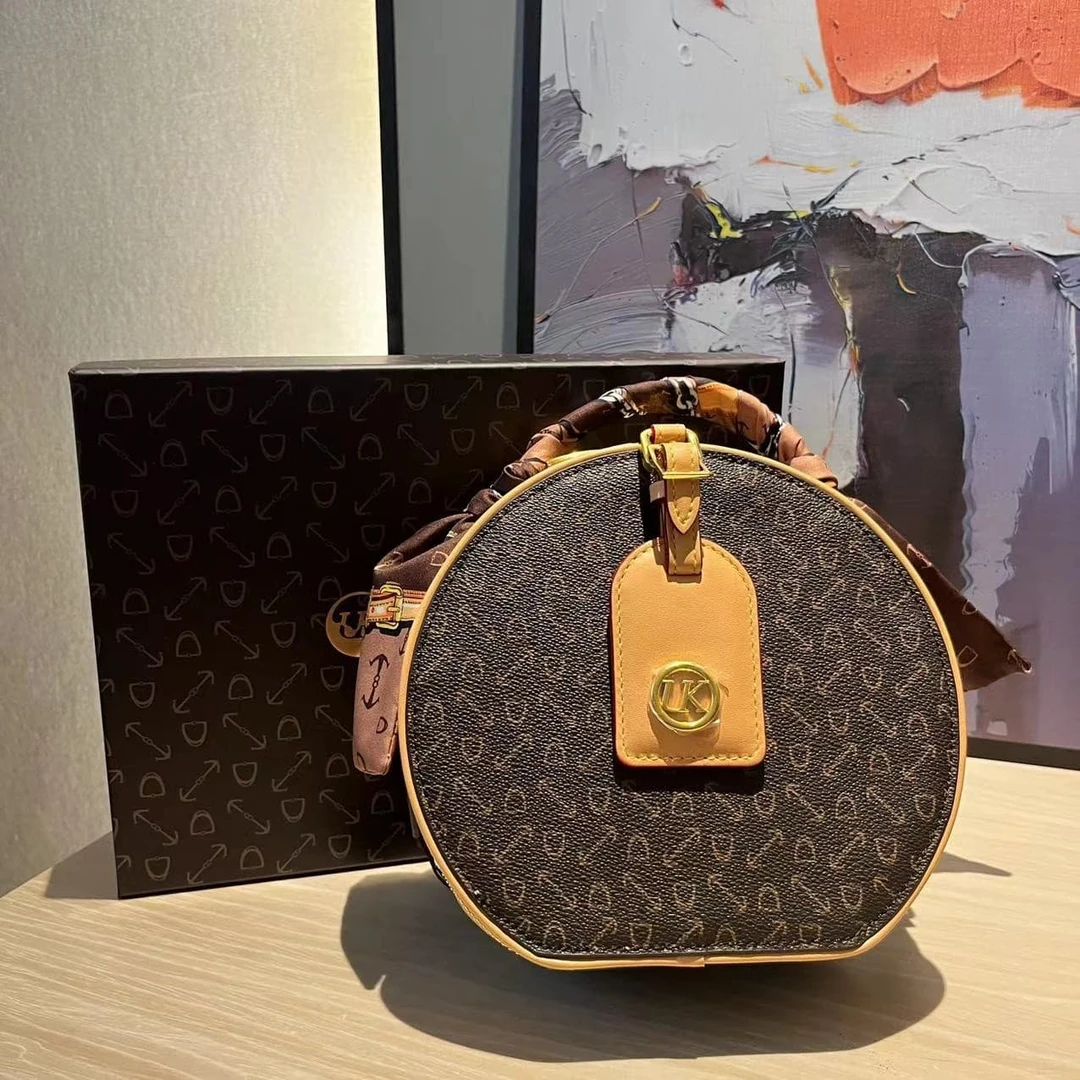 【时尚伦敦】 2026春夏新款手提斜挎圆饼包咖色A9211-7高级感女包