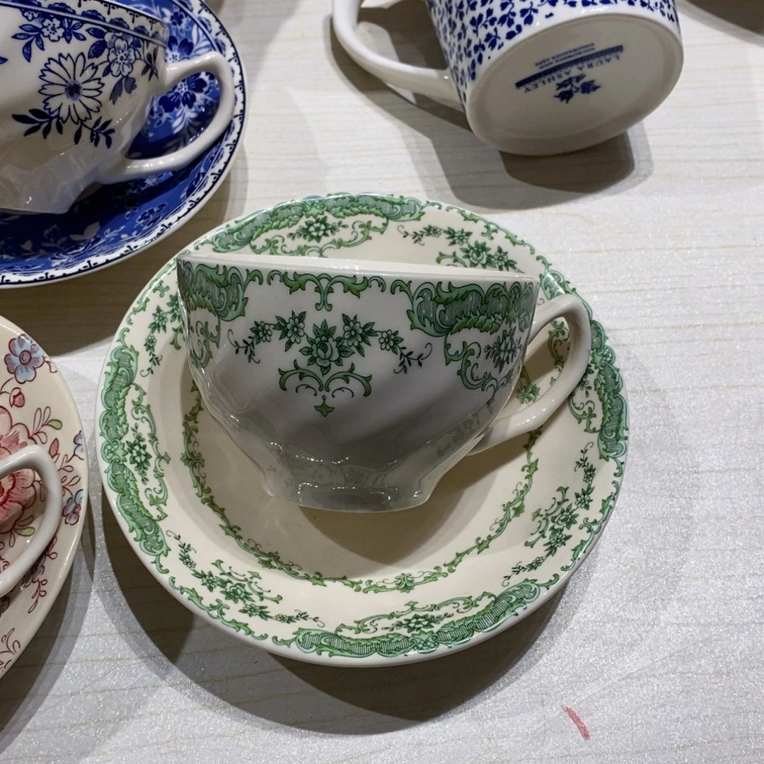 瓷微瑕绿色咖啡杯碟