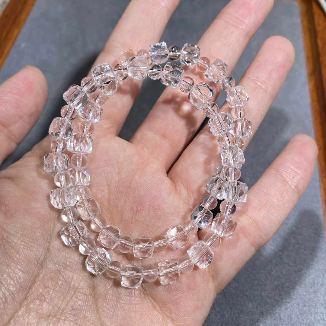 卡7mm，白水晶爆闪方糖隔珠款手串 多样性发其一【SJ0083】