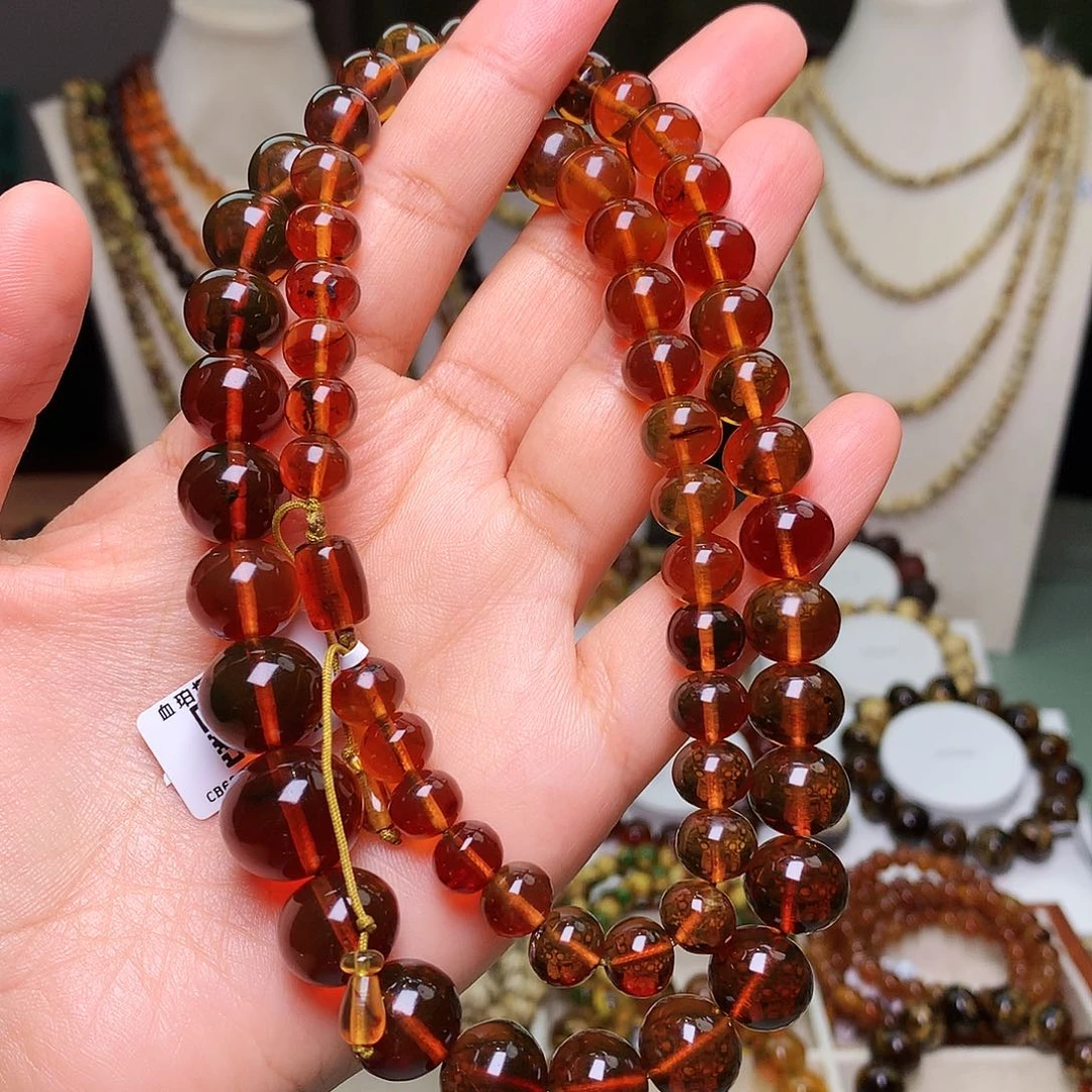 琥珀未镶嵌裸石高净血珀塔链9-16