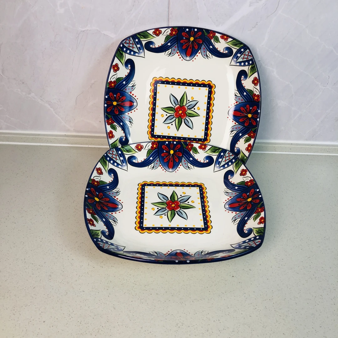 【新疆包邮】kok 4qasa 大盘鸡tahsa 2个蓝色方形盘子网红高档家用