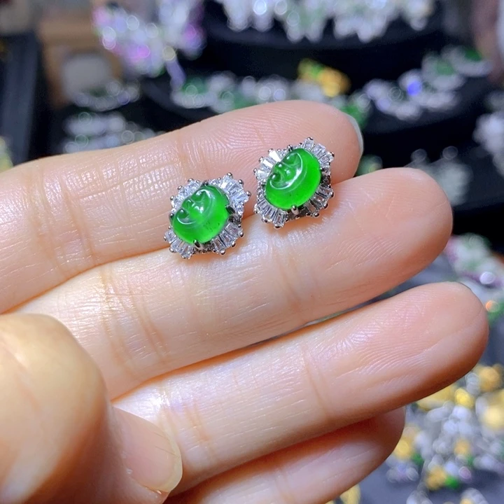 翡翠戒指银S925镶嵌天然翡翠