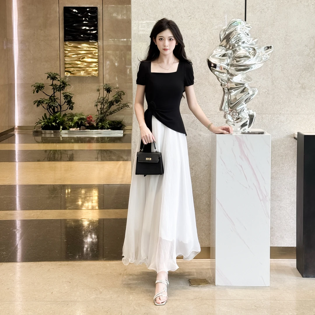 蔡小姐冰冰凉垂感显瘦半身裙气质高腰夏季新款中长款网纱裙A字