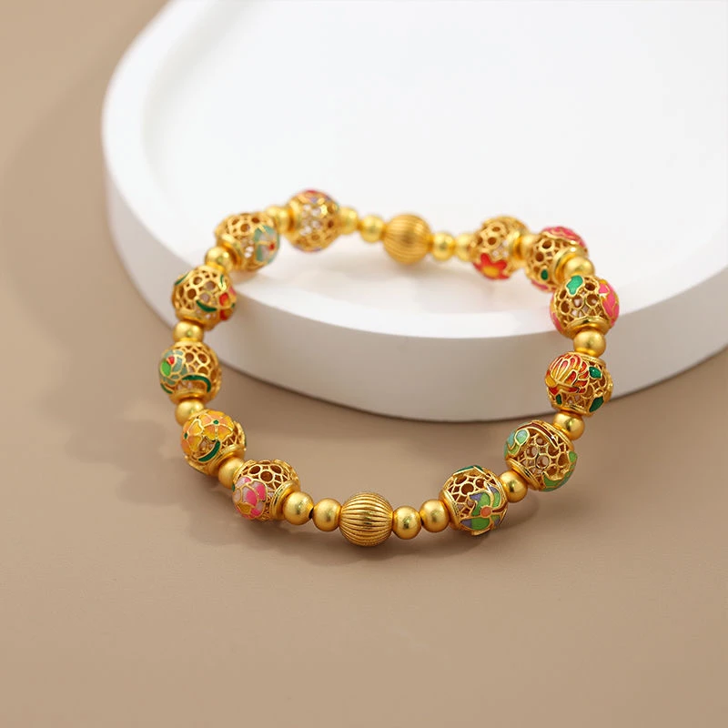 铜合金手链 新款国潮复古花丝玲珑十二花神绣球手串镂空花丝手链