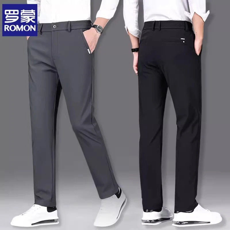 Romon/罗蒙男士男款高端裤子冬季垂感商务休闲裤弹力宽松直筒裤子