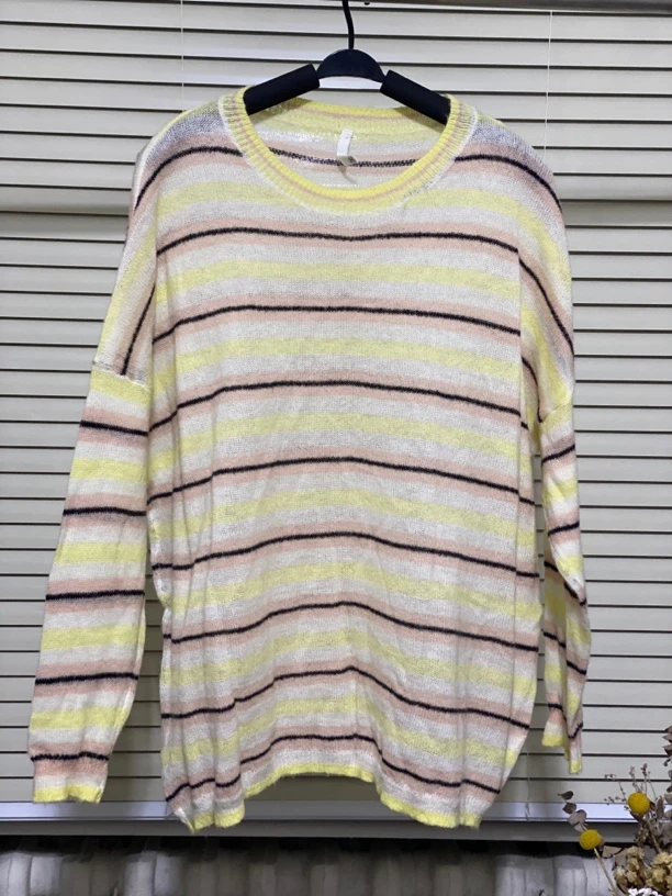 薄款夏季宽松针织衫拼色毛衣常规秋季条纹毛针织衫上衣时尚