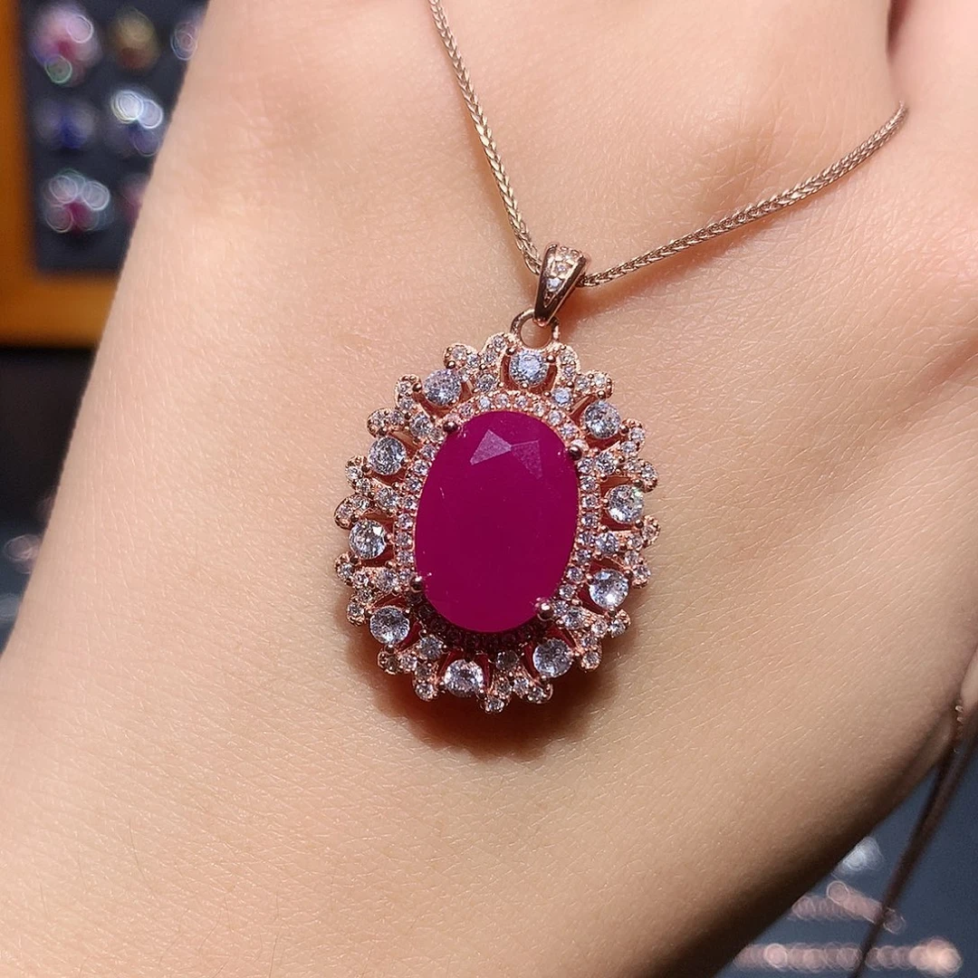 红宝石吊坠(赠链)银S925镶嵌
