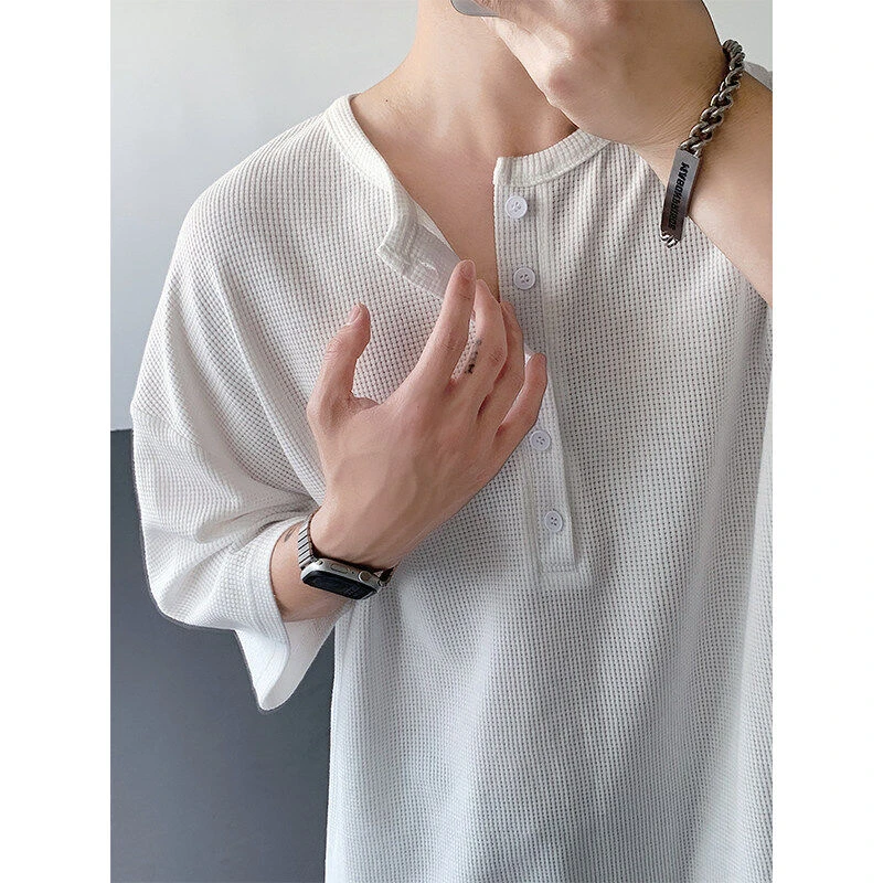 FMQZ STUDIO美式重磅华夫格短袖T恤男宽松clean