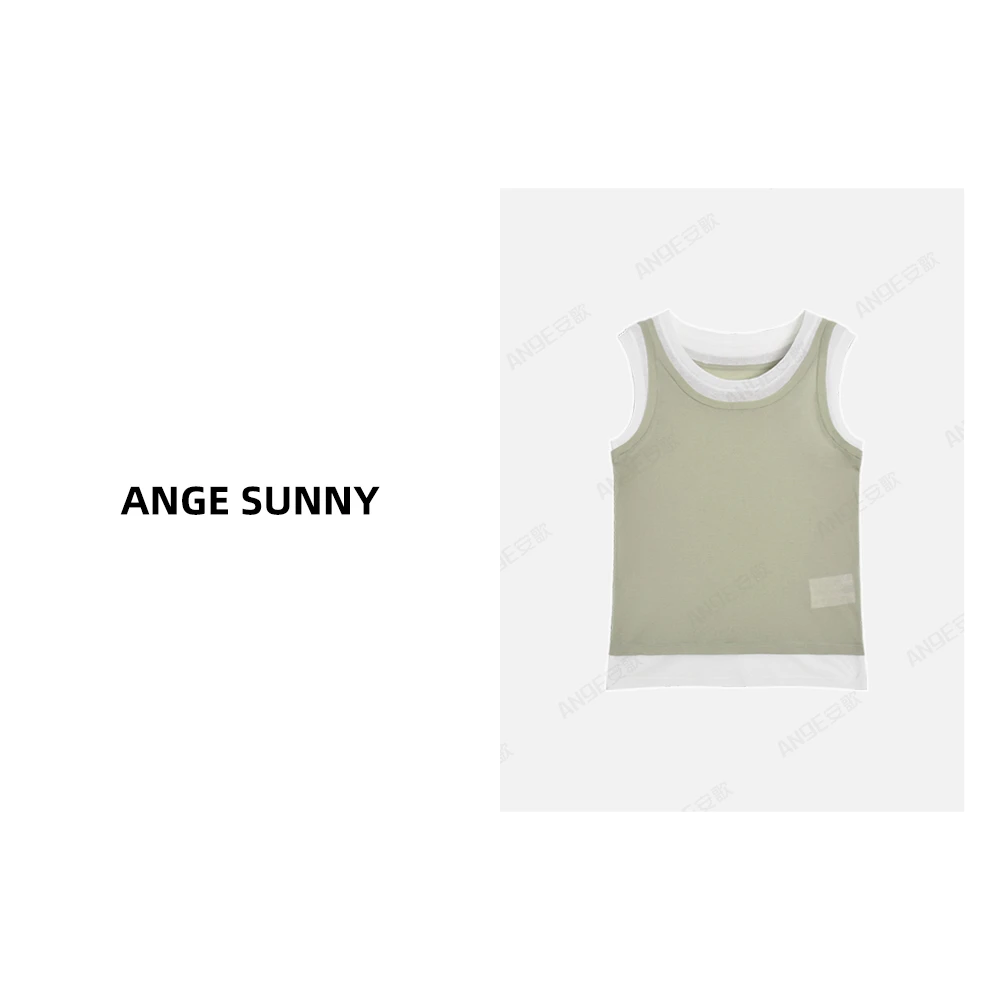 ANGE SUNNY【假两件徽标背心】字母简约撞色休闲潮流无袖上衣