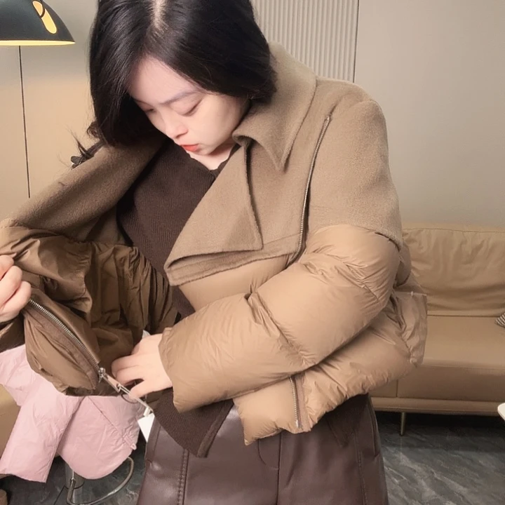 拼接款咖色时尚外套