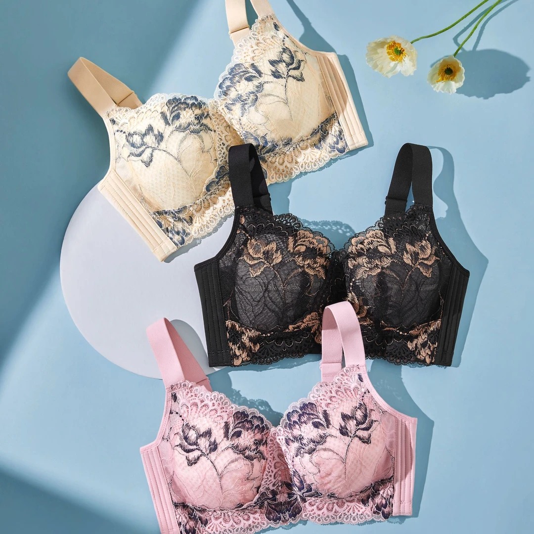 蕾丝大胸显小薄款女士大码透气女无钢圈全罩杯大码文胸-2209